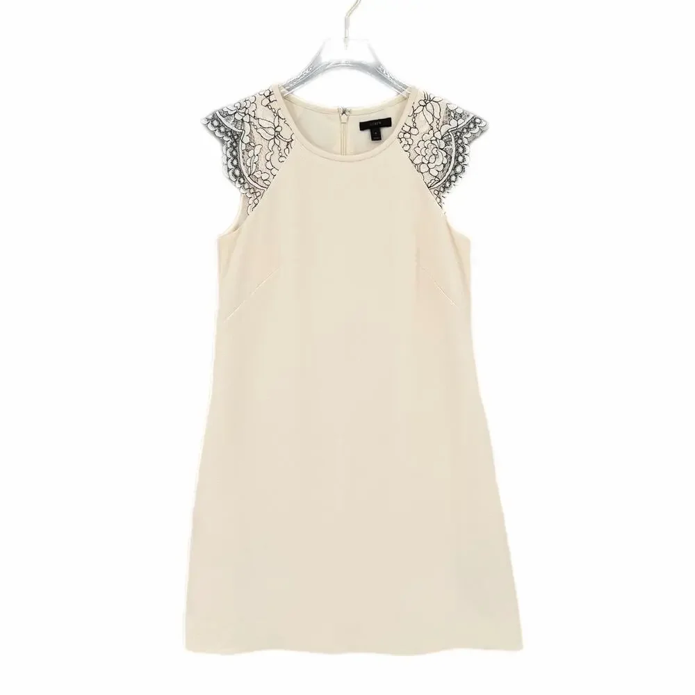 J. Crew Cream Black Lace Cap Sleeve Sheath Above Knee Length Chic Classy Dress